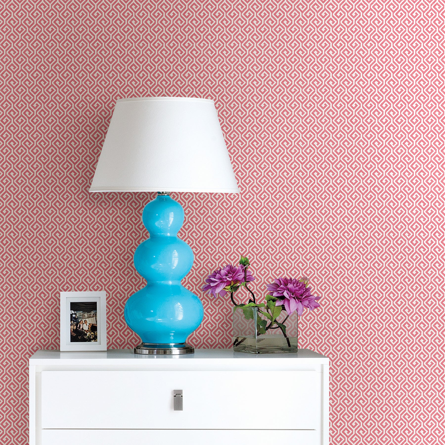 Sete Coral Greek Key Wallpaper Wallpaper A-Street Prints   