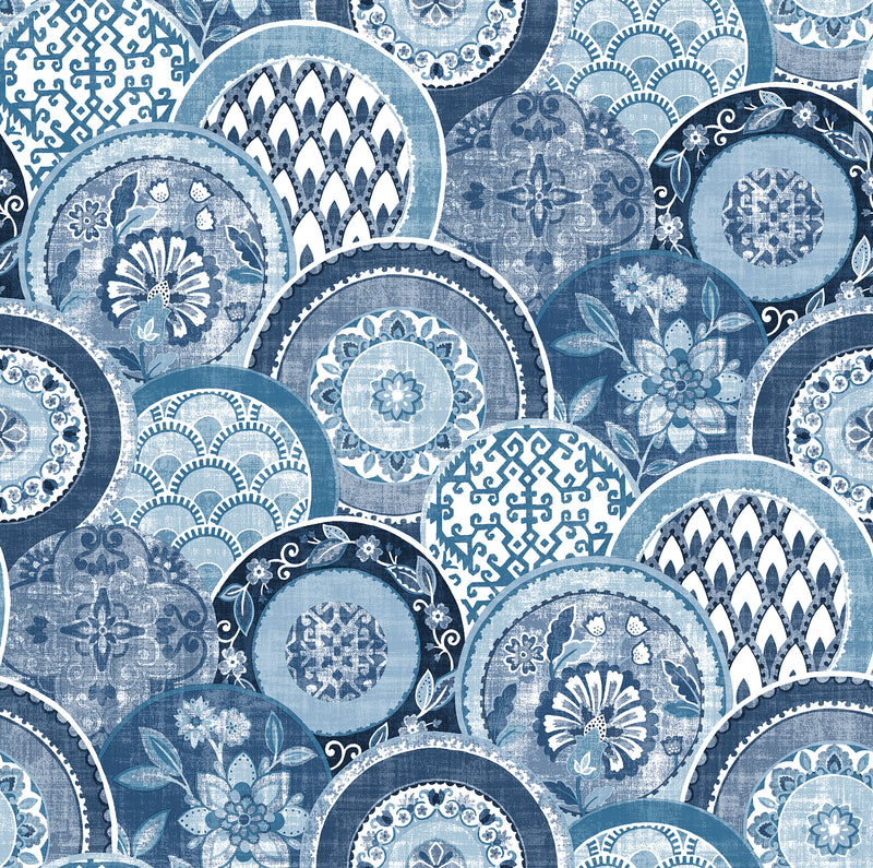 Laguna Coral Plate Wallpaper Wallpaper A-Street Prints Double Roll Blue 