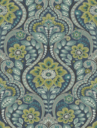 Night Bloom Damask Wallpaper Wallpaper A-Street Prints Double Roll Navy 