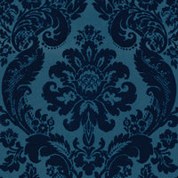 Shadow Flocked Damask Wallpaper Wallpaper A-Street Prints Double Roll Blue 