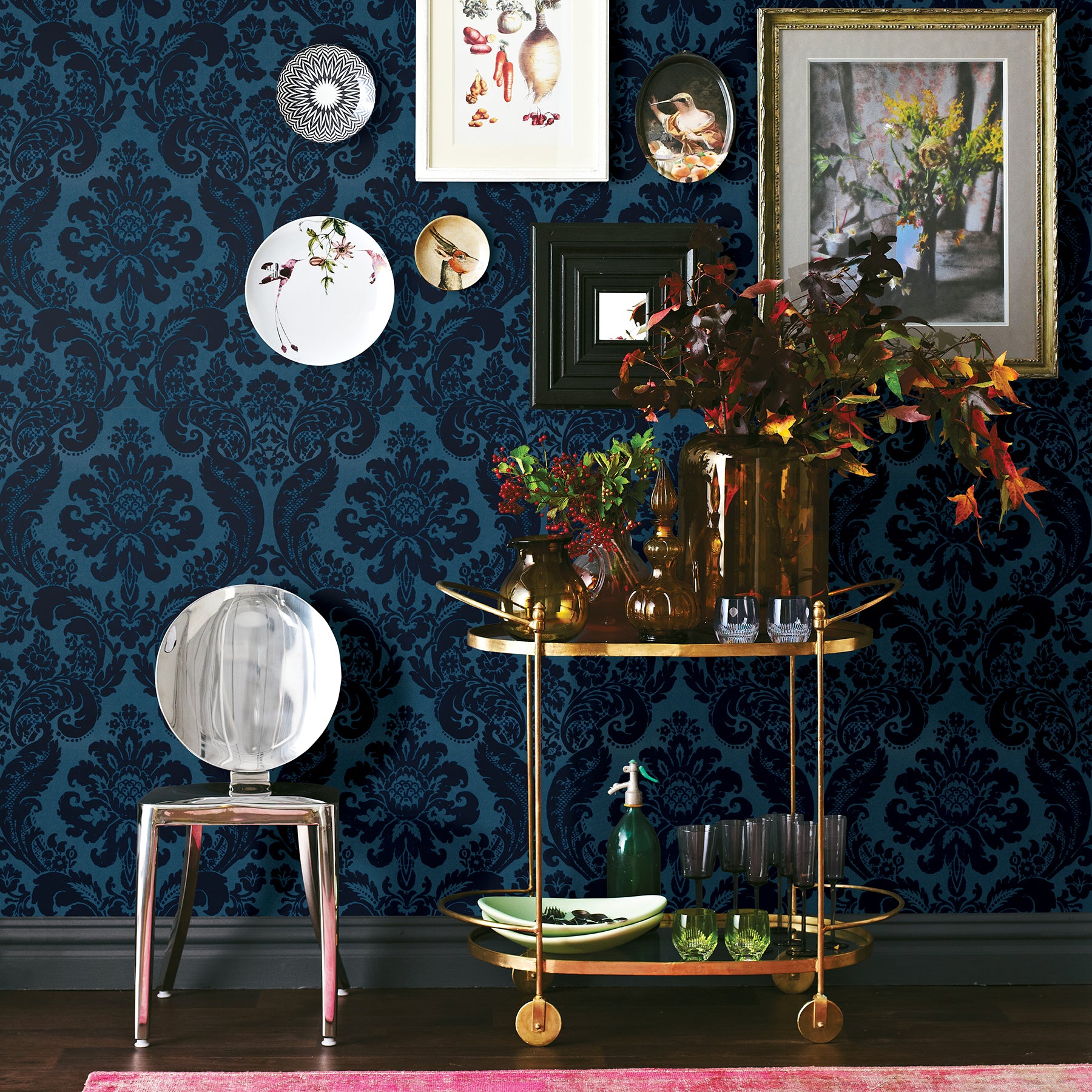 Shadow Flocked Damask Wallpaper Wallpaper A-Street Prints   