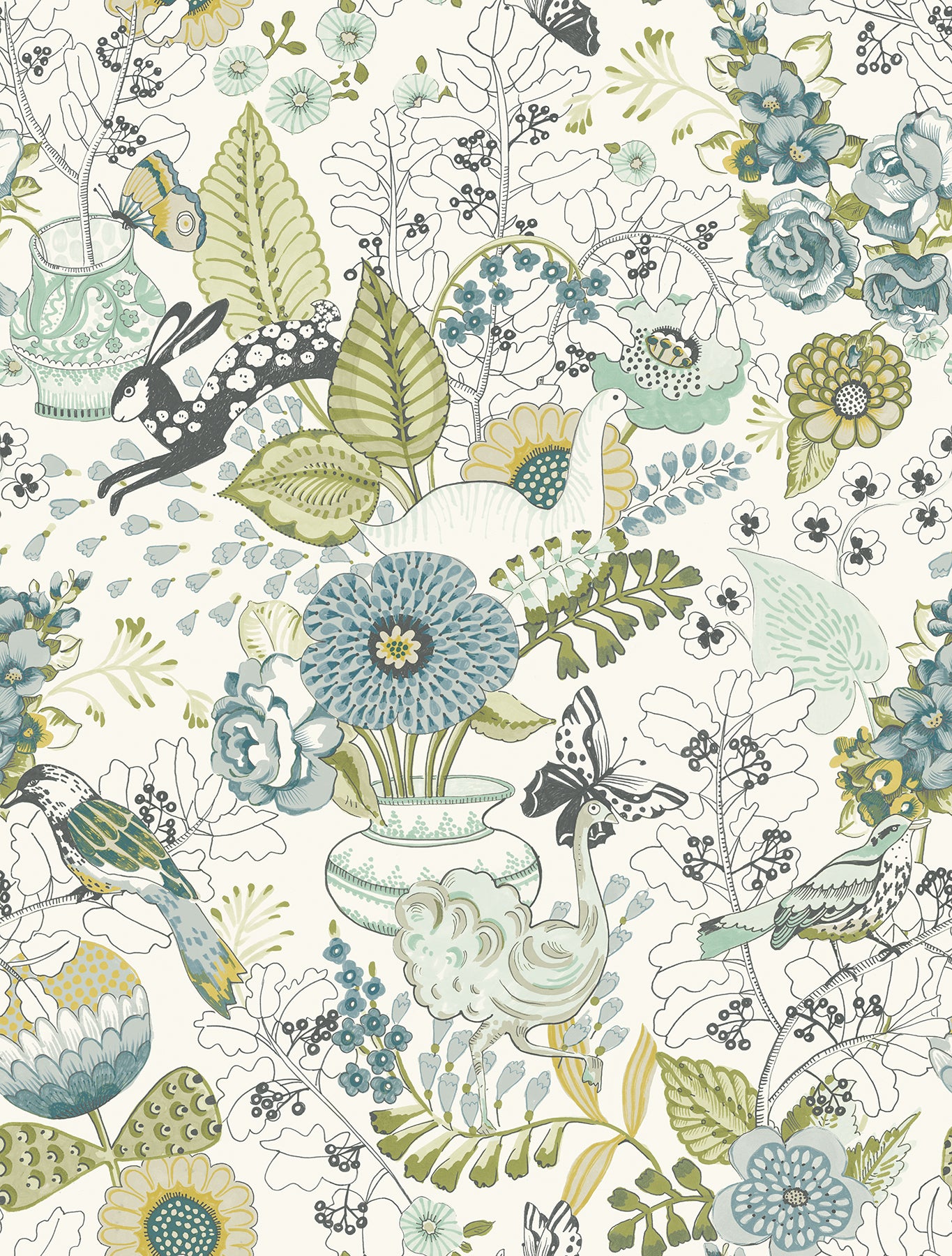 Whimsy Fauna Wallpaper Wallpaper A-Street Prints Double Roll Green 