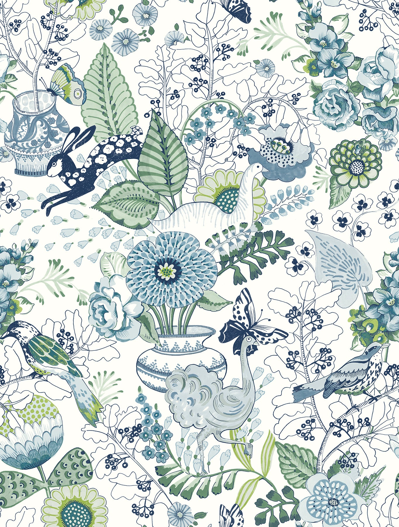 Whimsy Fauna Wallpaper Wallpaper A-Street Prints Double Roll Blue 