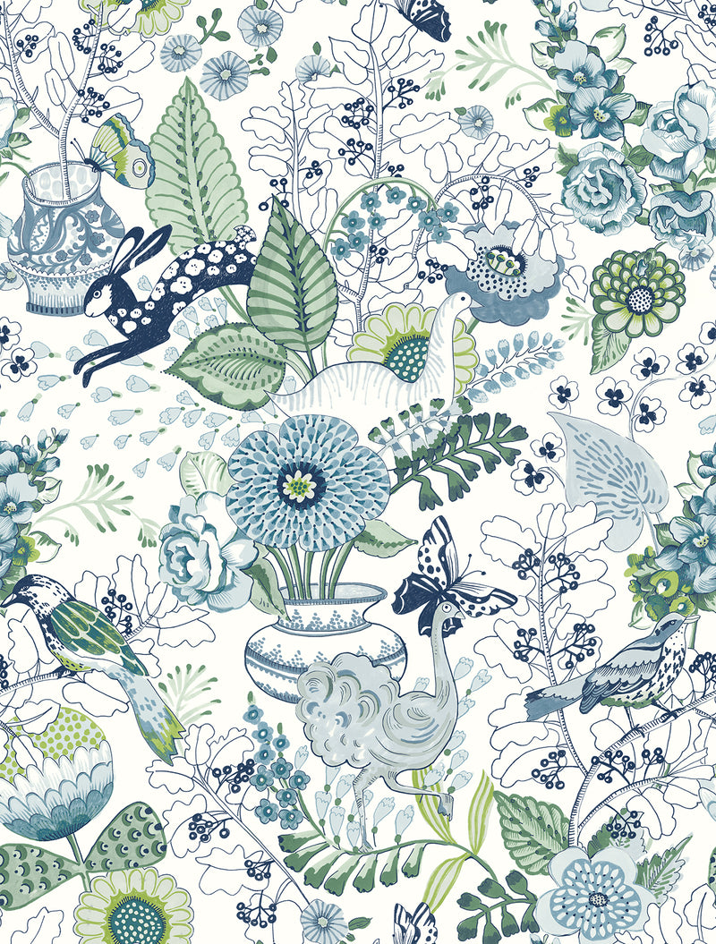 Whimsy Fauna Wallpaper Wallpaper A-Street Prints Double Roll Blue 