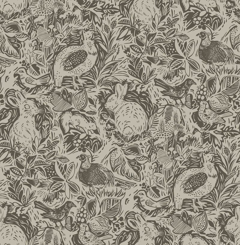 Revival Dark Fauna Wallpaper Wallpaper A-Street Prints Double Roll Brown 