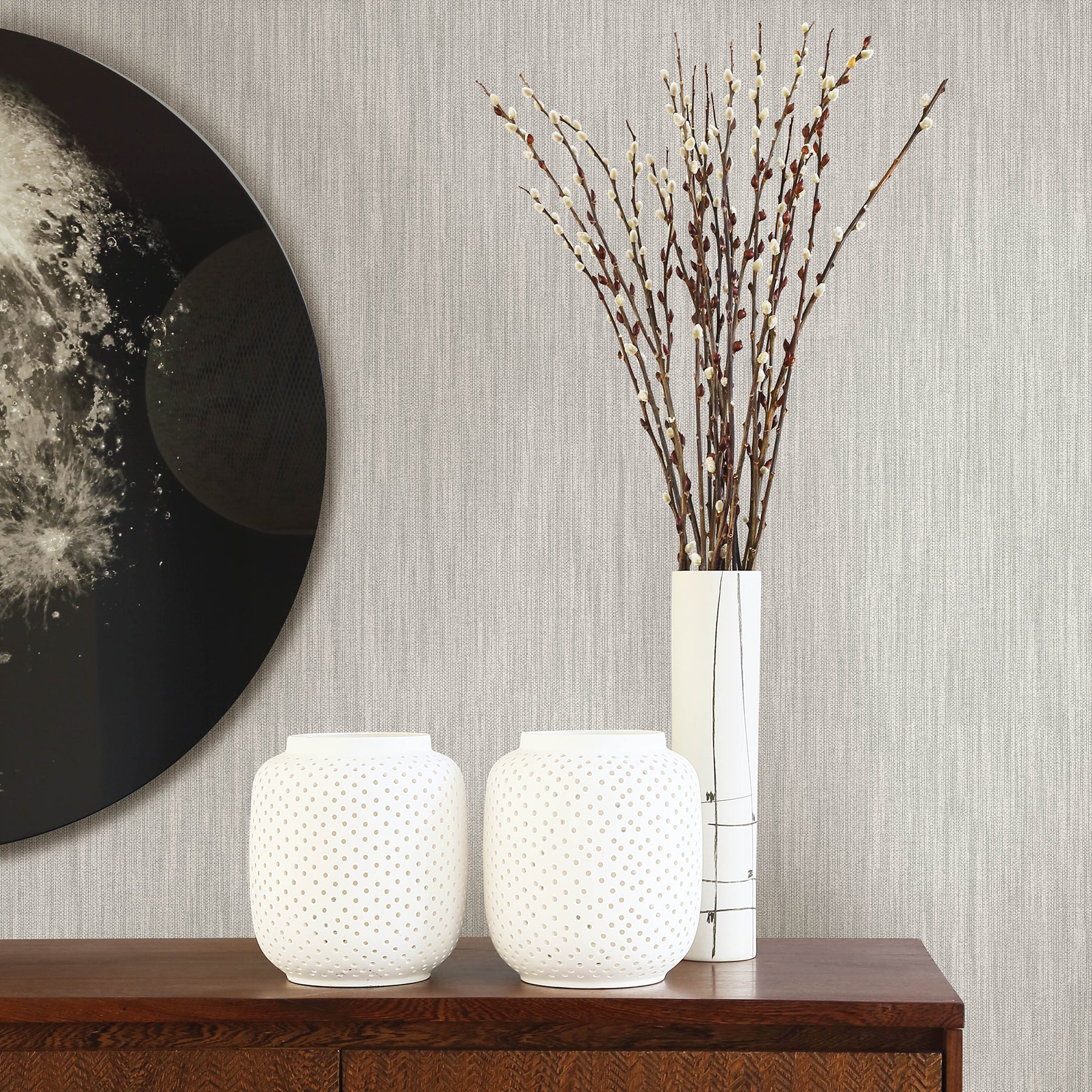 Chenille Faux Linen Wallpaper Wallpaper A-Street Prints   