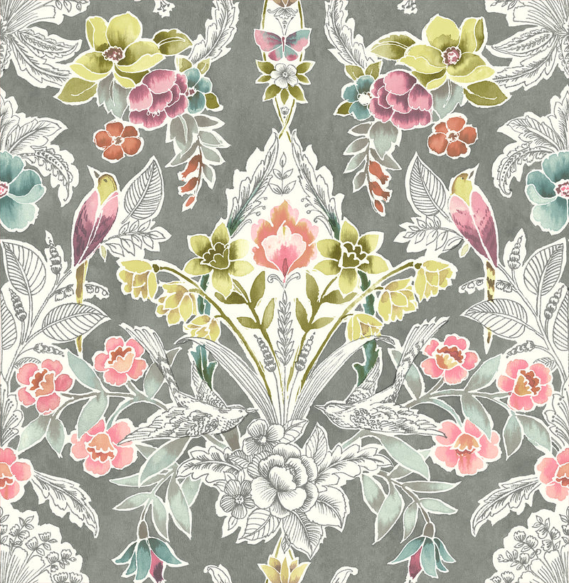 Vera Floral Damask Wallpaper Wallpaper A-Street Prints Double Roll Multicolor 