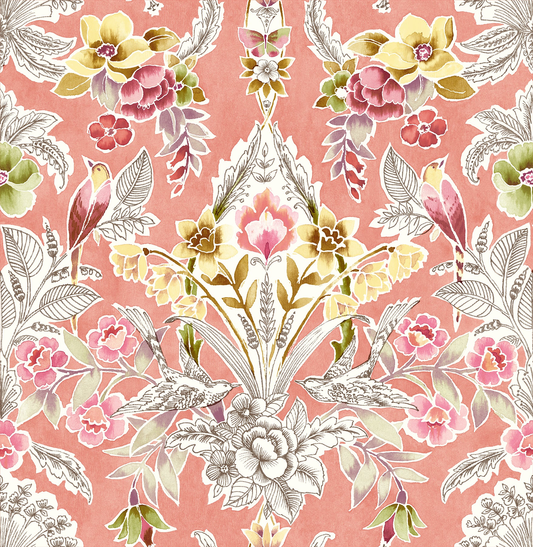 Vera Floral Damask Wallpaper Wallpaper A-Street Prints Double Roll Pink 