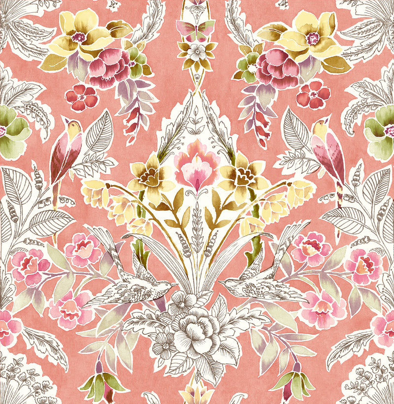 Vera Floral Damask Wallpaper Wallpaper A-Street Prints Double Roll Pink 
