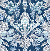 Vera Floral Damask Wallpaper Wallpaper A-Street Prints Double Roll Blue 
