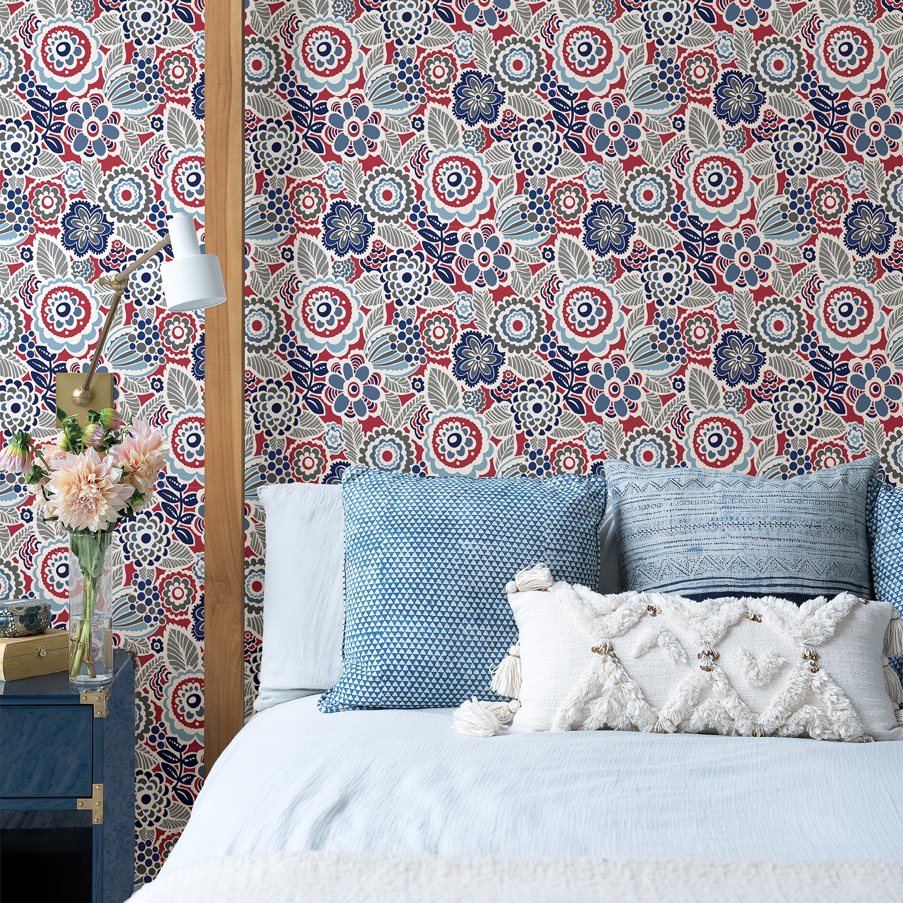 Lucy Floral Wallpaper Wallpaper A-Street Prints Double Roll Red 