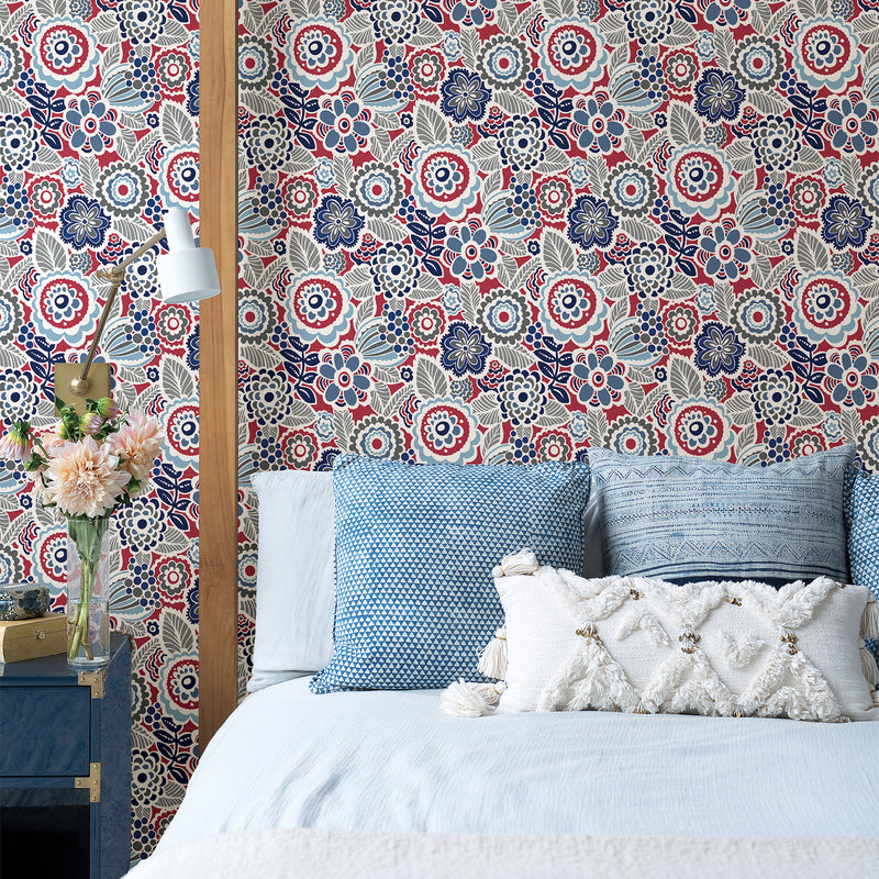Lucy Floral Wallpaper Wallpaper A-Street Prints Double Roll Red 