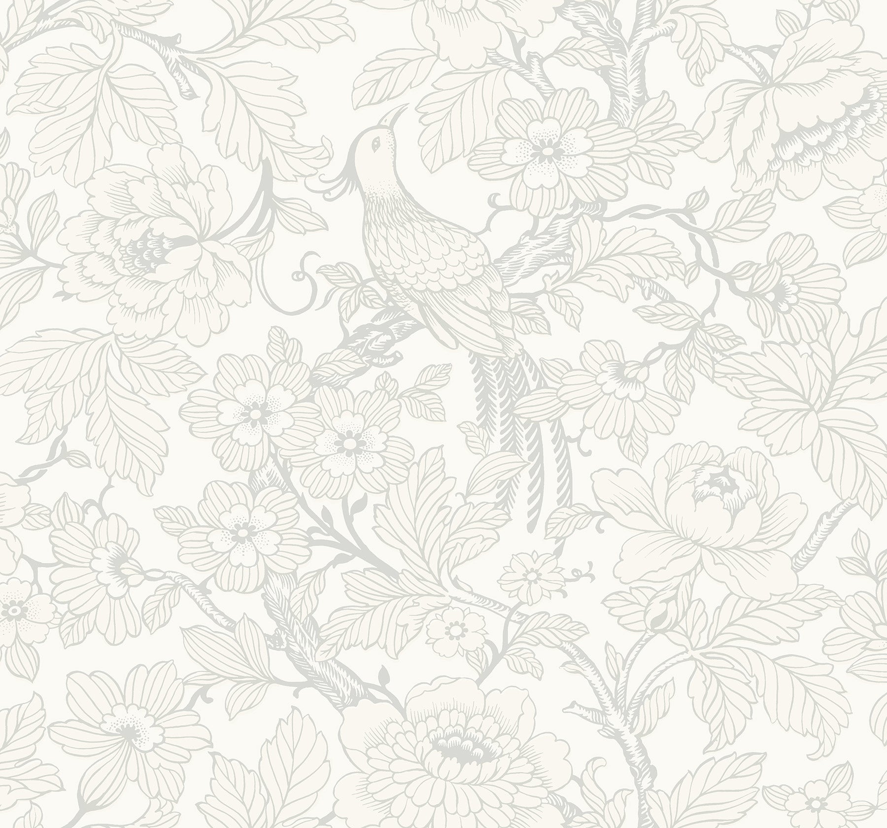 Beaufort Dove Peony Chinoiserie Wallpaper Wallpaper A-Street Prints Double Roll Dove 