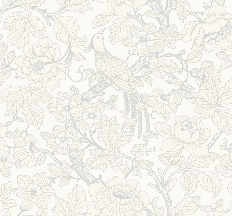 Beaufort Dove Peony Chinoiserie Wallpaper Wallpaper A-Street Prints Double Roll Dove 