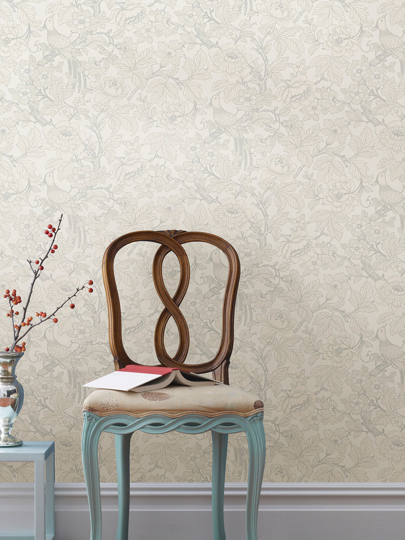 Beaufort Dove Peony Chinoiserie Wallpaper Wallpaper A-Street Prints   