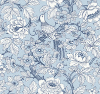 Beaufort Dove Peony Chinoiserie Wallpaper Wallpaper A-Street Prints Double Roll Light Blue 