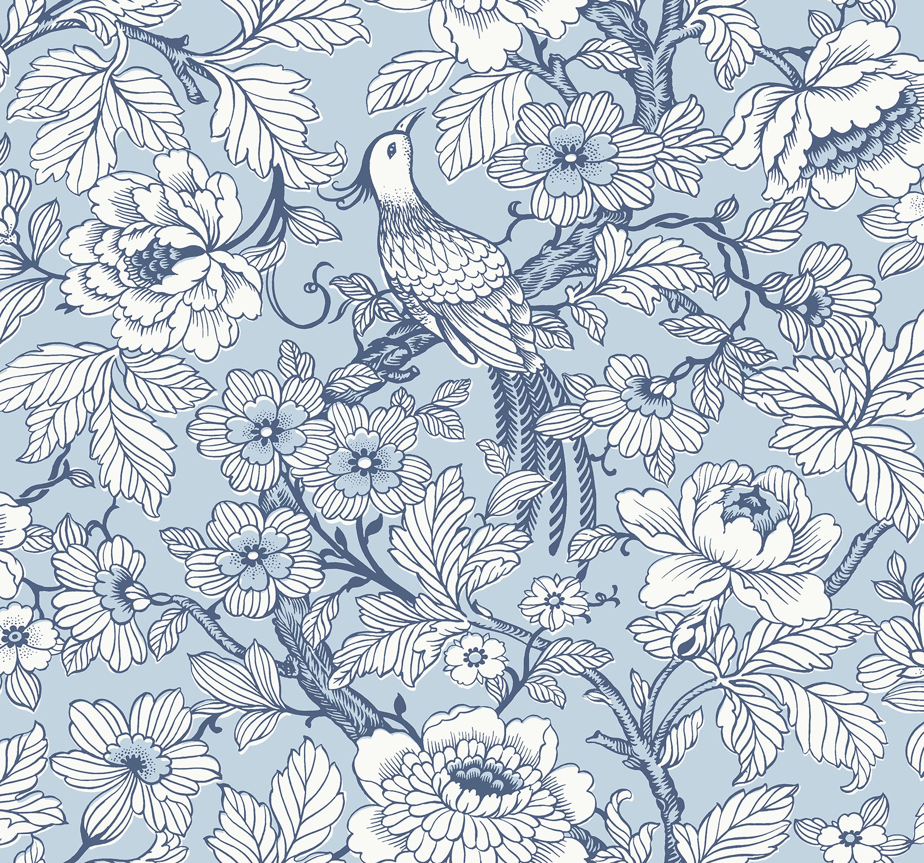 Beaufort Dove Peony Chinoiserie Wallpaper Wallpaper A-Street Prints Double Roll Light Blue 