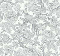 Beaufort Dove Peony Chinoiserie Wallpaper Wallpaper A-Street Prints Double Roll Light Grey 