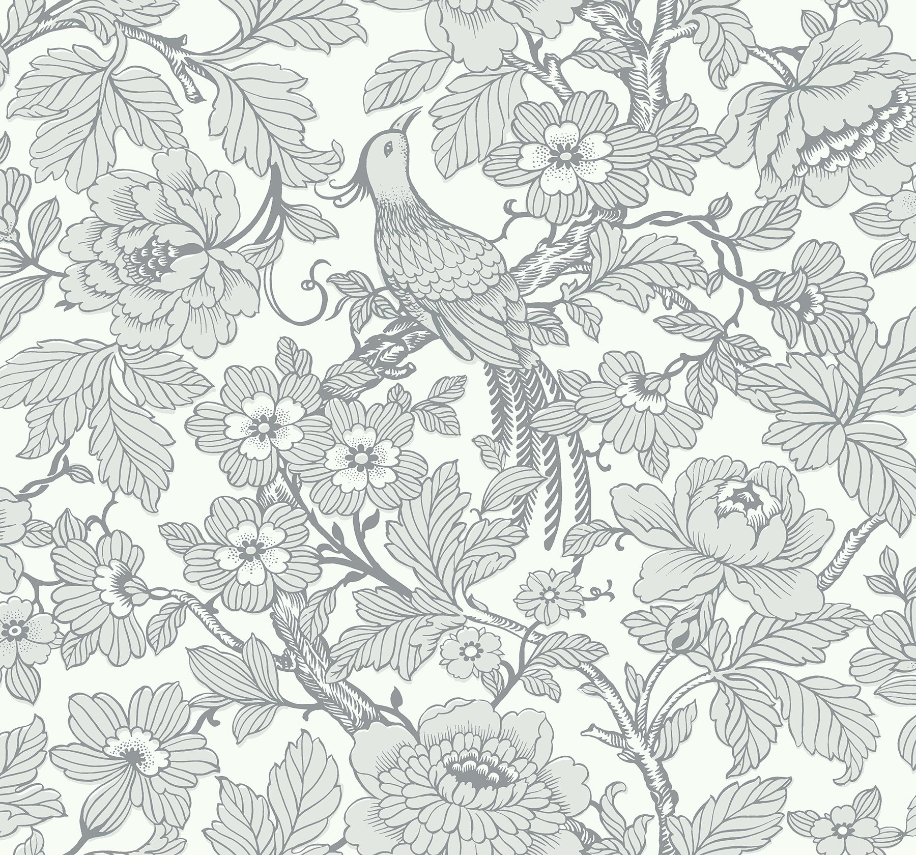 Beaufort Dove Peony Chinoiserie Wallpaper Wallpaper A-Street Prints Double Roll Light Grey 