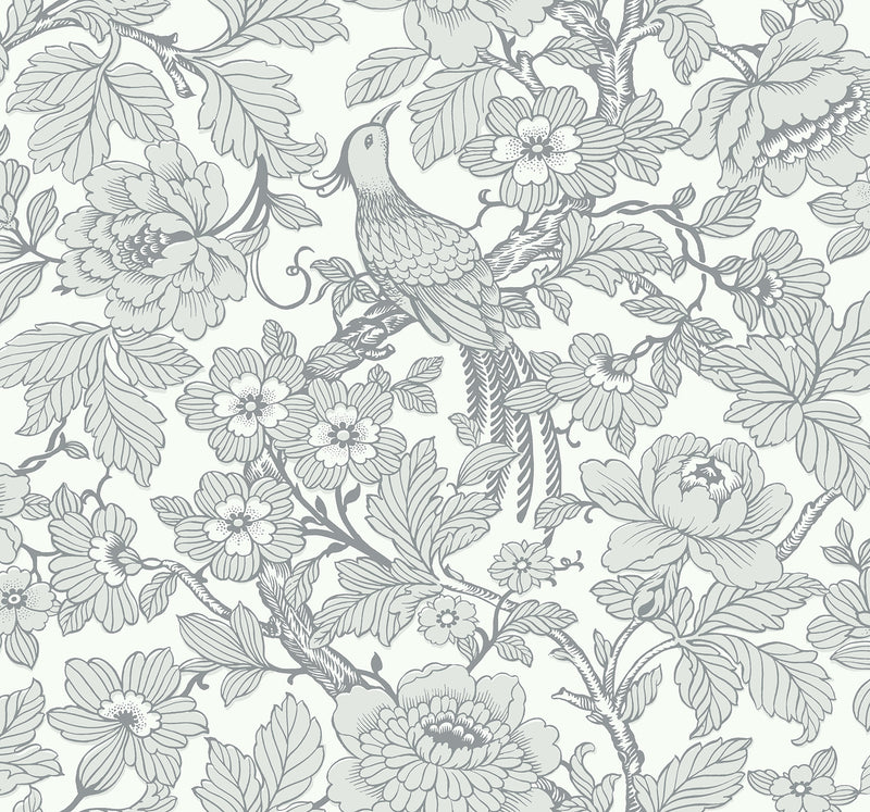 Beaufort Dove Peony Chinoiserie Wallpaper Wallpaper A-Street Prints Double Roll Light Grey 