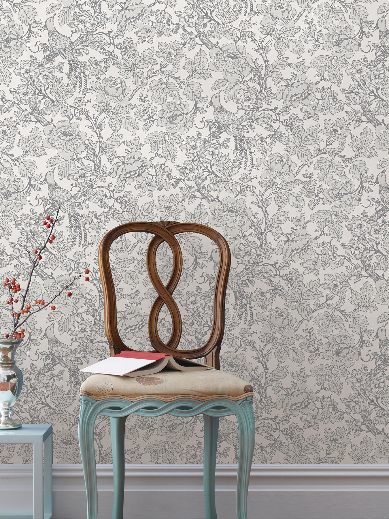 Beaufort Dove Peony Chinoiserie Wallpaper Wallpaper A-Street Prints   