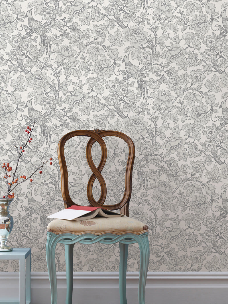Beaufort Dove Peony Chinoiserie Wallpaper Wallpaper A-Street Prints   