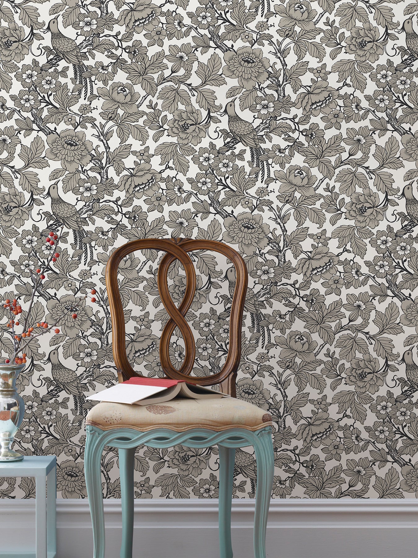 Beaufort Dove Peony Chinoiserie Wallpaper Wallpaper A-Street Prints   