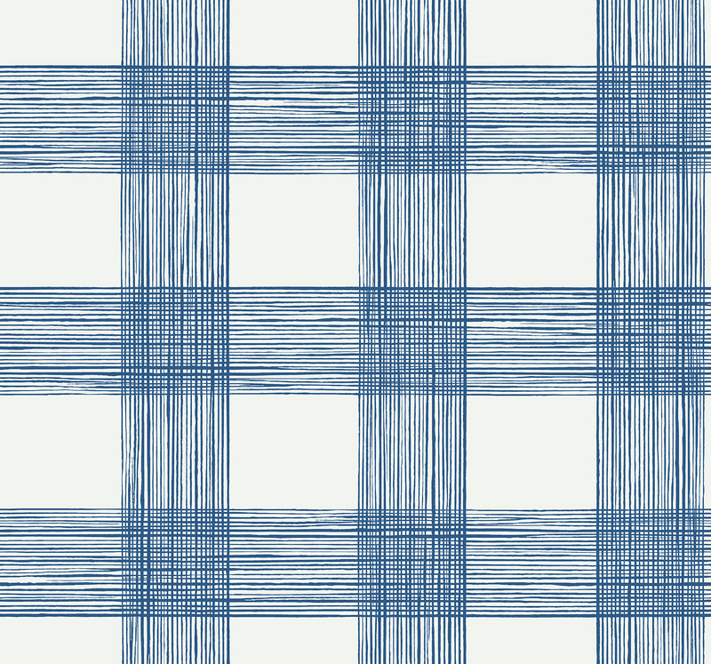 Scarborough Striated Plaid Wallpaper Wallpaper A-Street Prints Double Roll Indigo 