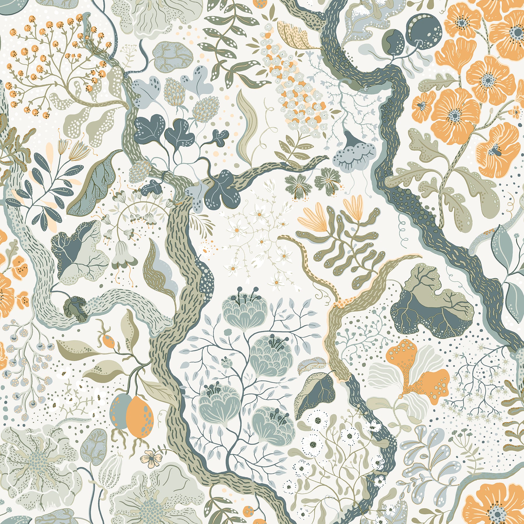 Ann Floral Vines Wallpaper Wallpaper A-Street Prints Double Roll Turquoise 