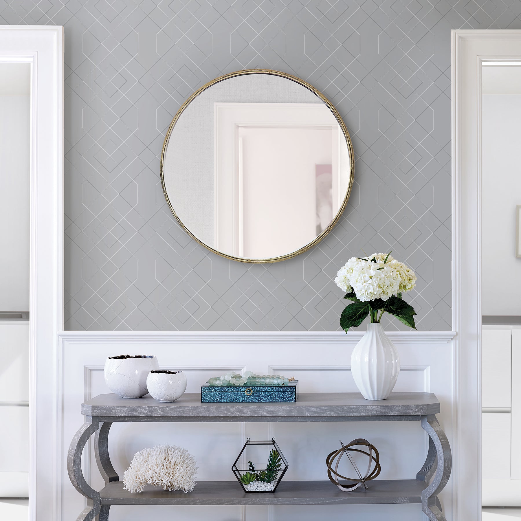 Ballard Pewter Geometric Wallpaper Wallpaper A-Street Prints   