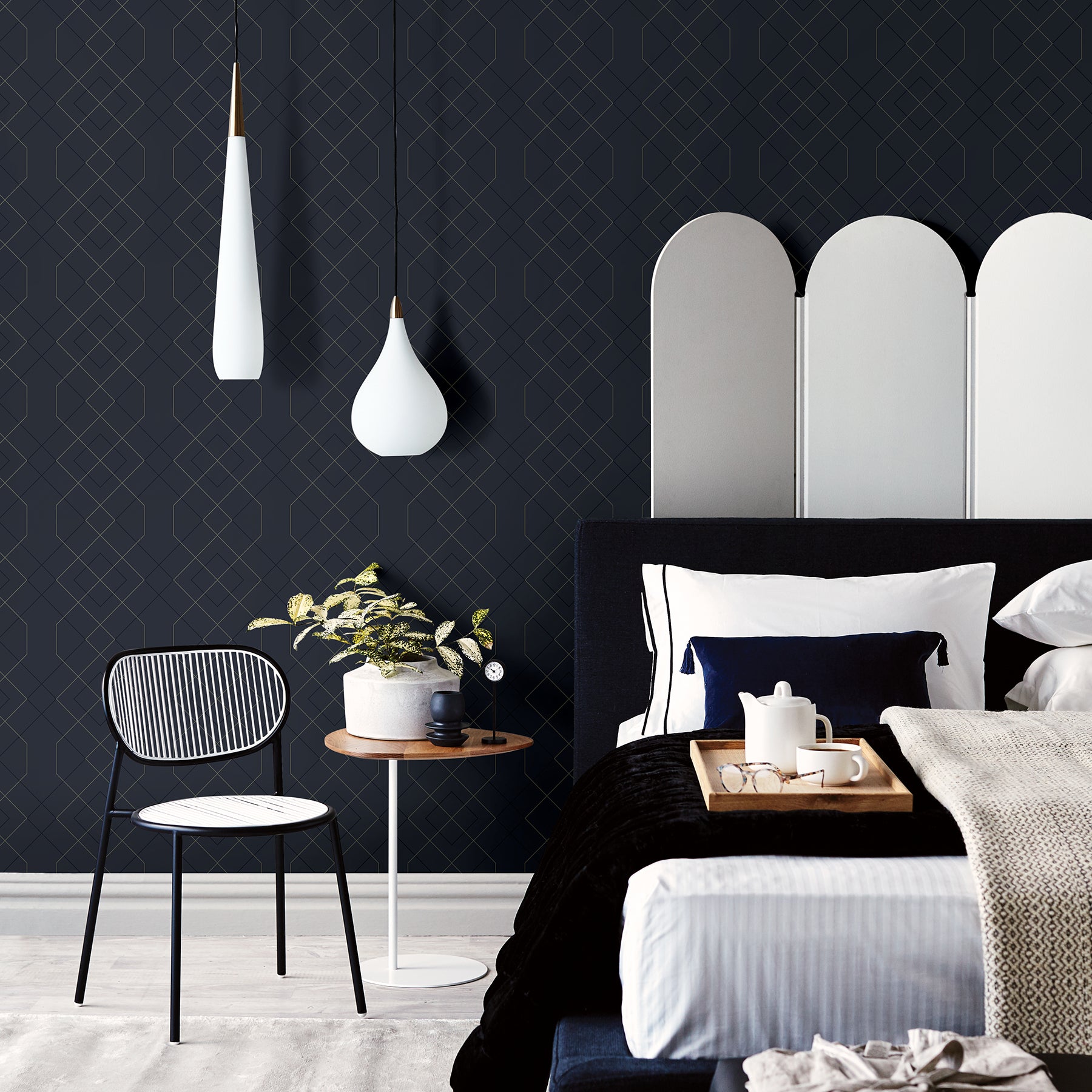 Ballard Pewter Geometric Wallpaper Wallpaper A-Street Prints   