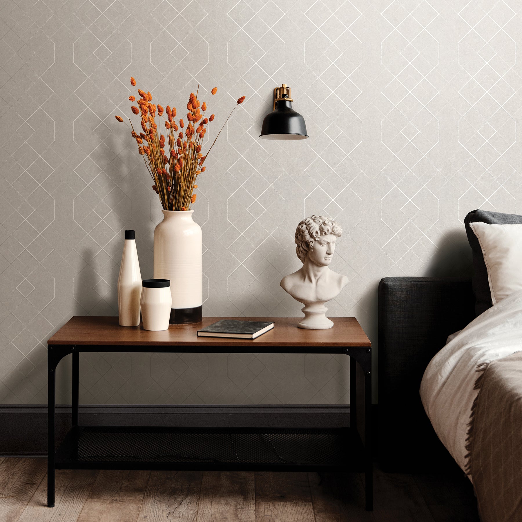 Ballard Pewter Geometric Wallpaper Wallpaper A-Street Prints   