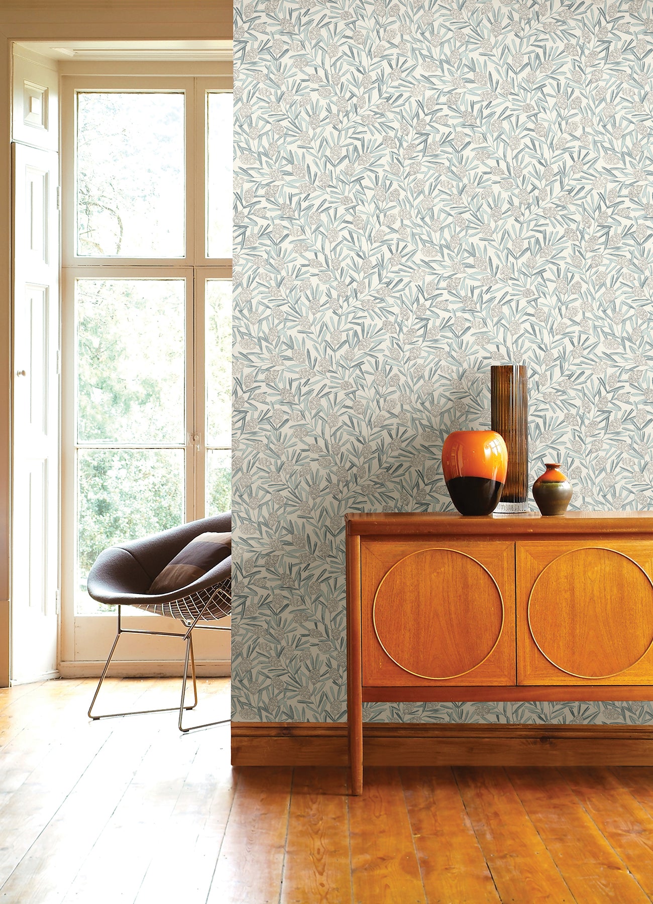 Zulma Blue Decorative Botanical Wallpape – York Wallcoverings