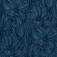 Selwyn Flock Floral Wallpaper Wallpaper A-Street Prints Double Roll Dark Blue 