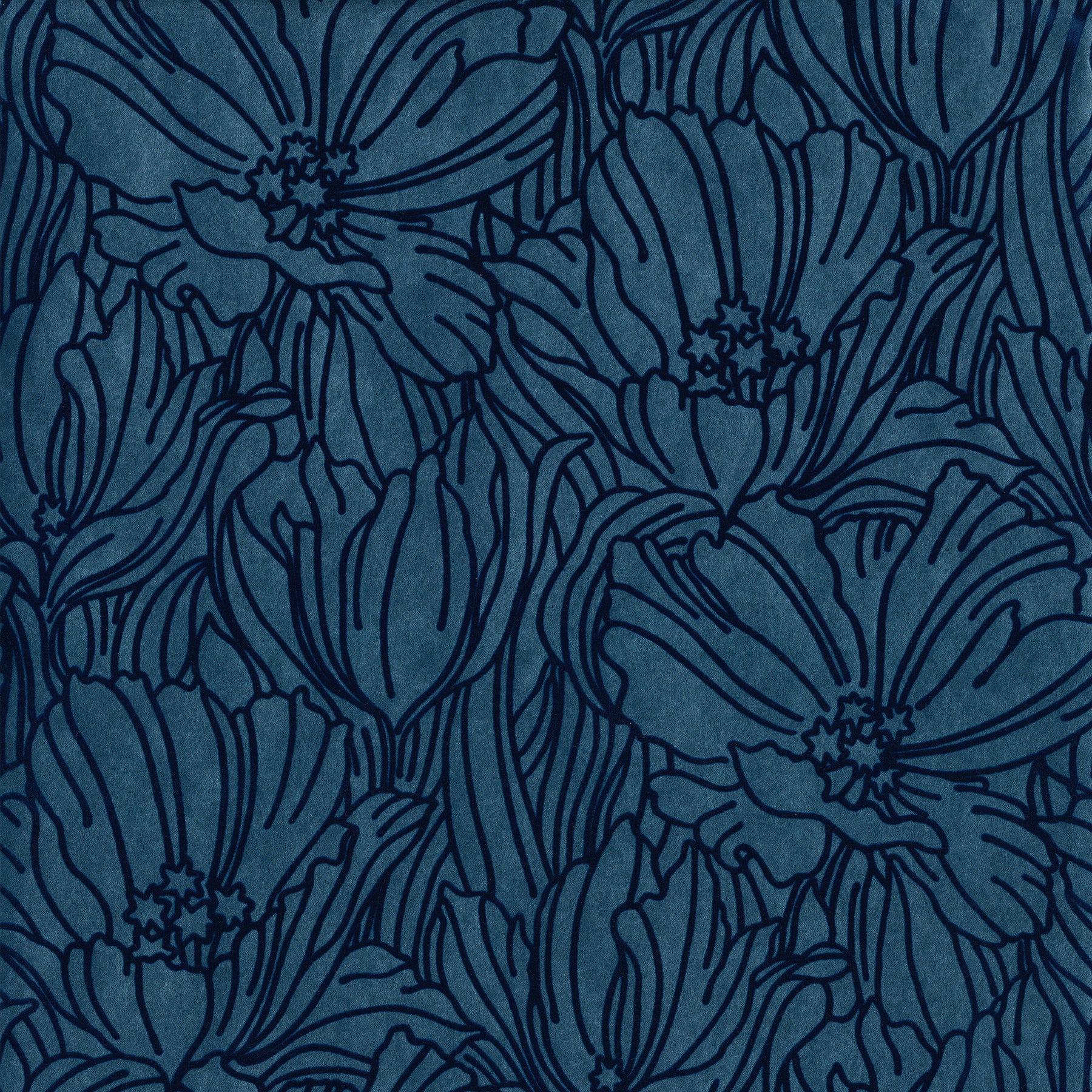 Selwyn Flock Floral Wallpaper Wallpaper A-Street Prints Double Roll Dark Blue 