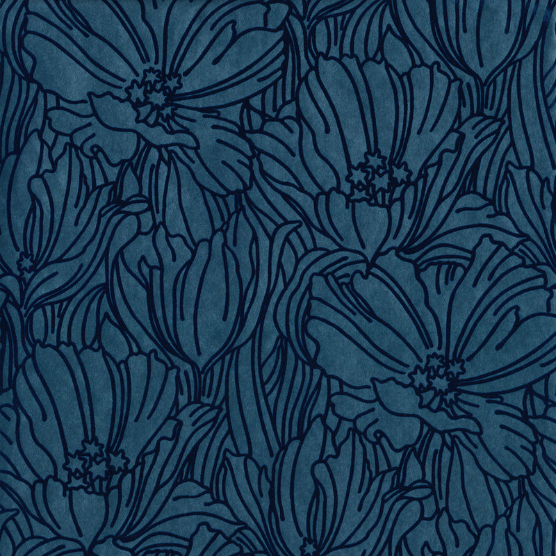 Selwyn Flock Floral Wallpaper Wallpaper A-Street Prints Double Roll Dark Blue 