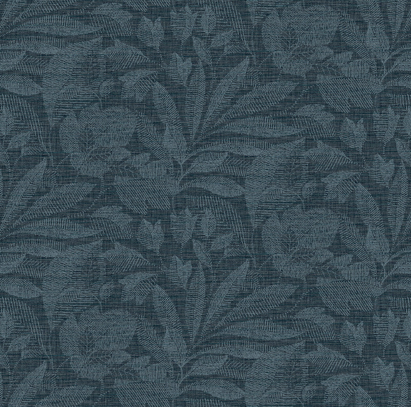 Lei Etched Leaves Wallpaper Wallpaper A-Street Prints Double Roll Navy 