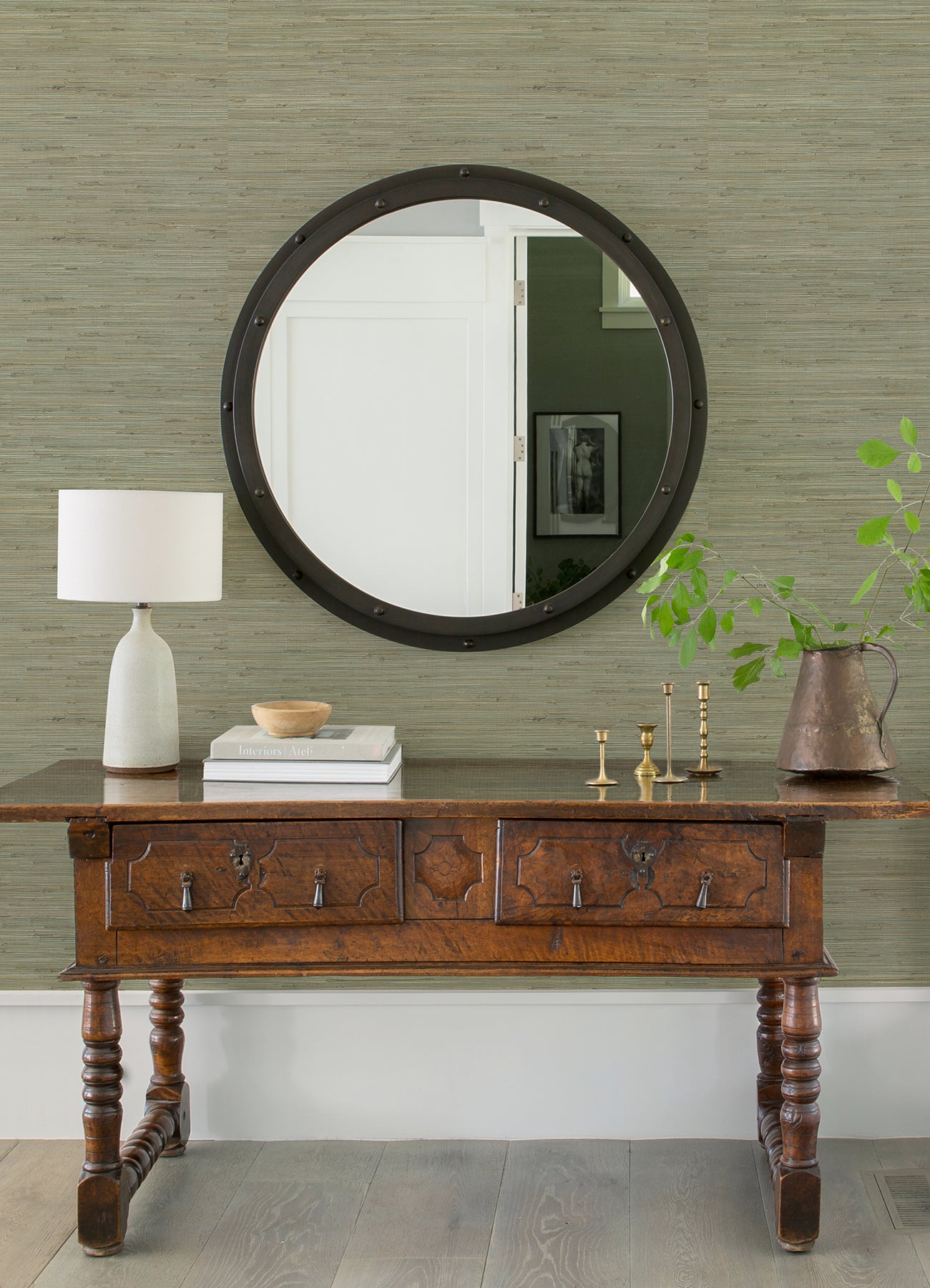 Jeong Knotted Weave Grasscloth Wallpaper Wallpaper A-Street Prints   