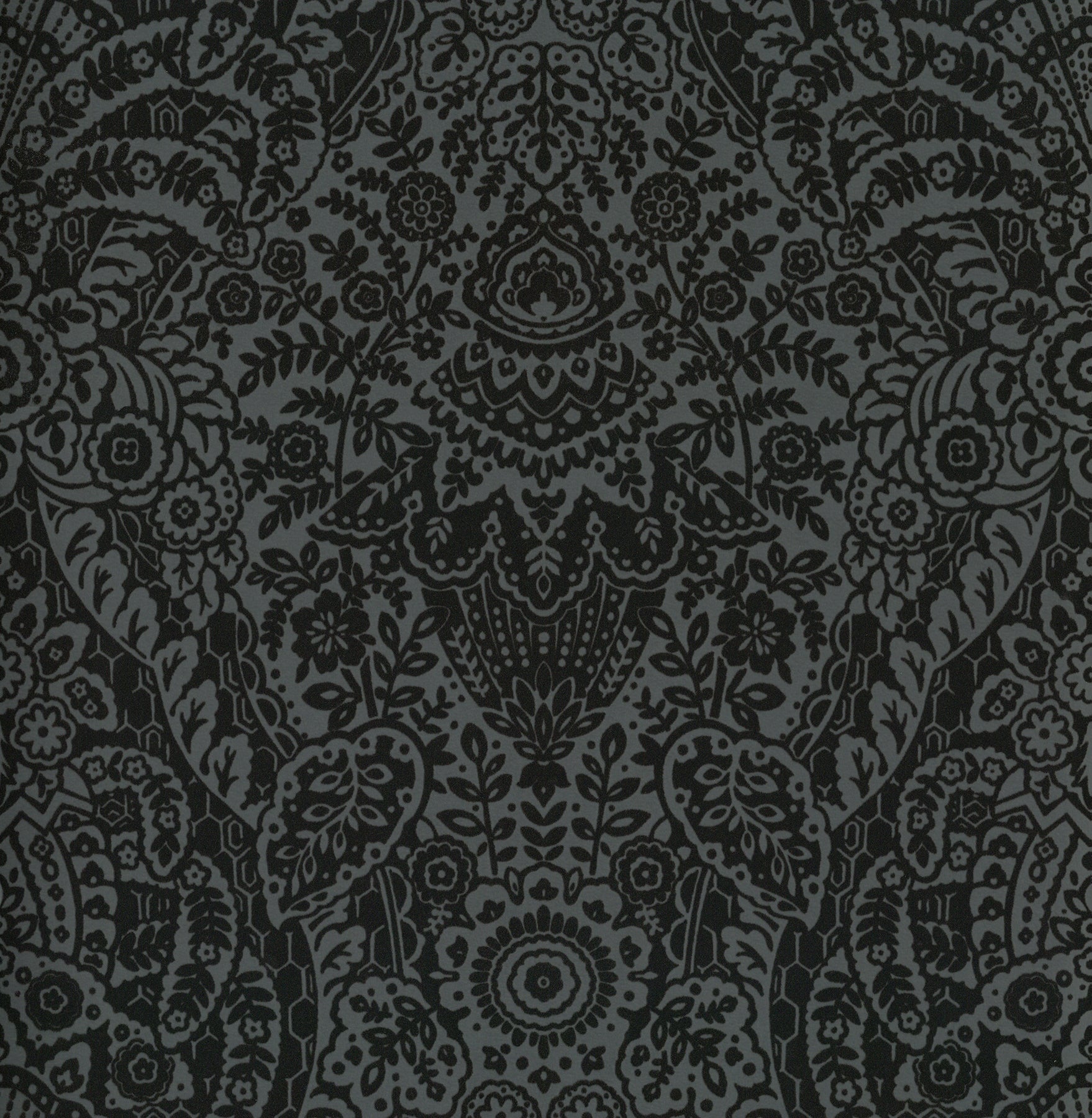 Maris Flock Damask Wallpaper Wallpaper A-Street Prints Double Roll Charcoal 