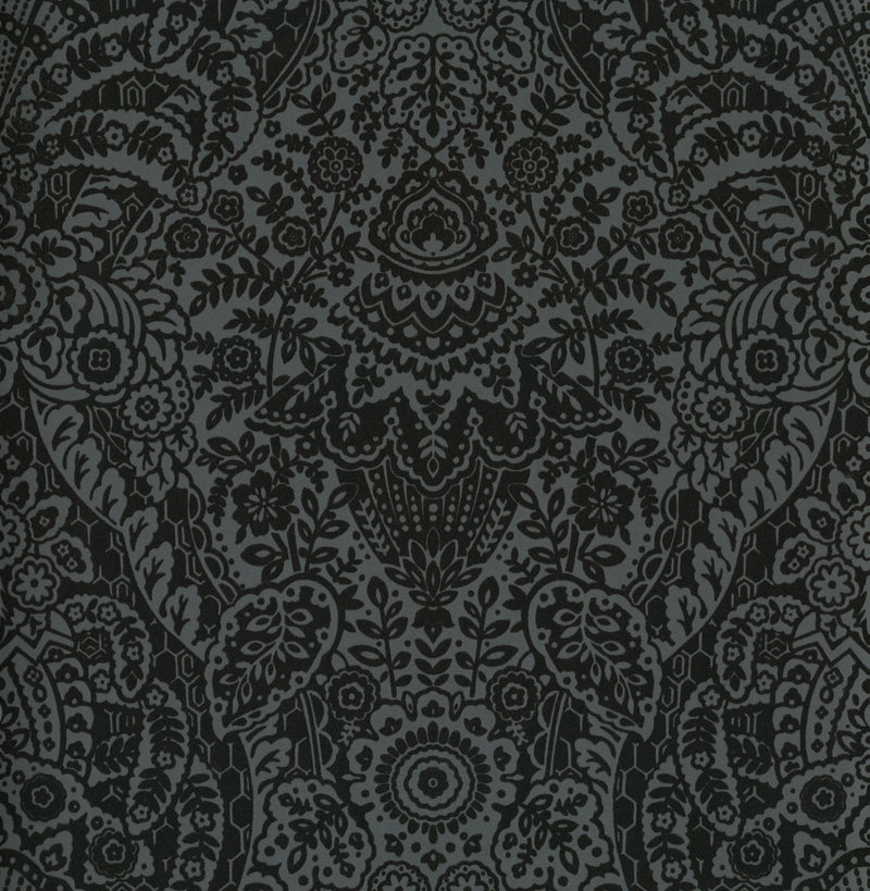 Maris Flock Damask Wallpaper Wallpaper A-Street Prints Double Roll Charcoal 