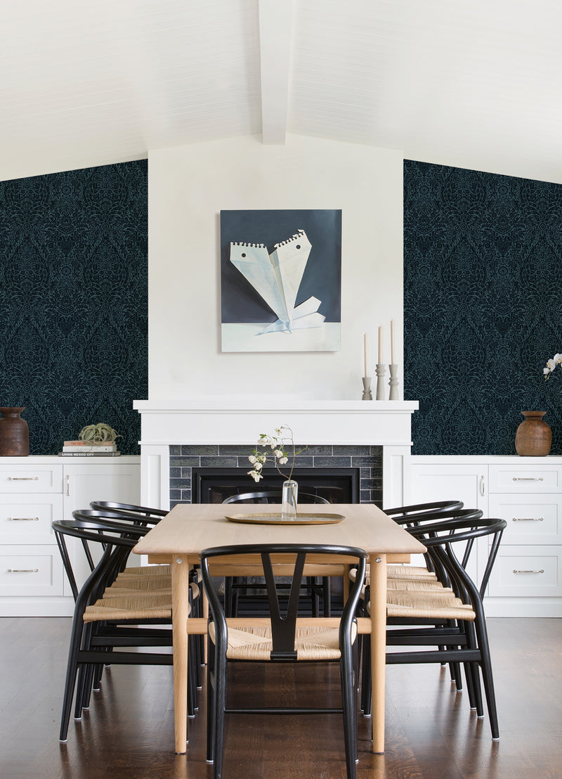Maris Flock Damask Wallpaper Wallpaper A-Street Prints   