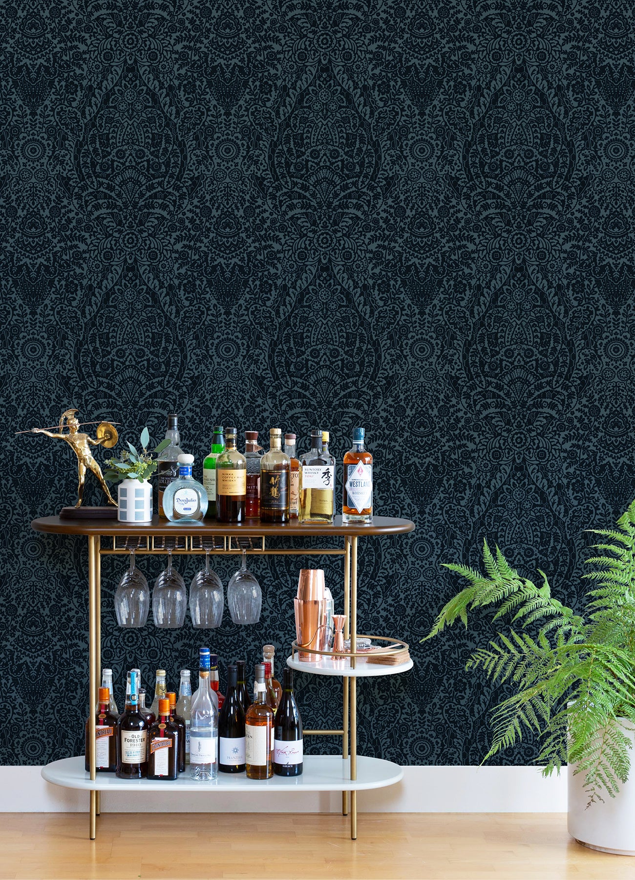 Maris Flock Damask Wallpaper Wallpaper A-Street Prints   