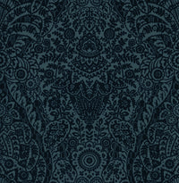 Maris Flock Damask Wallpaper Wallpaper A-Street Prints Double Roll Indigo 