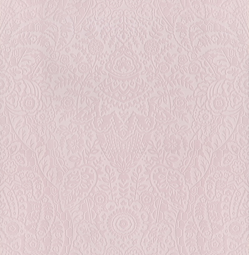 Maris Flock Damask Wallpaper Wallpaper A-Street Prints Double Roll Pink 