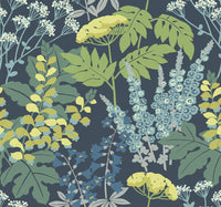 Brie Dark Forest Flowers Wallpaper Wallpaper A-Street Prints Double Roll Dark Blue 