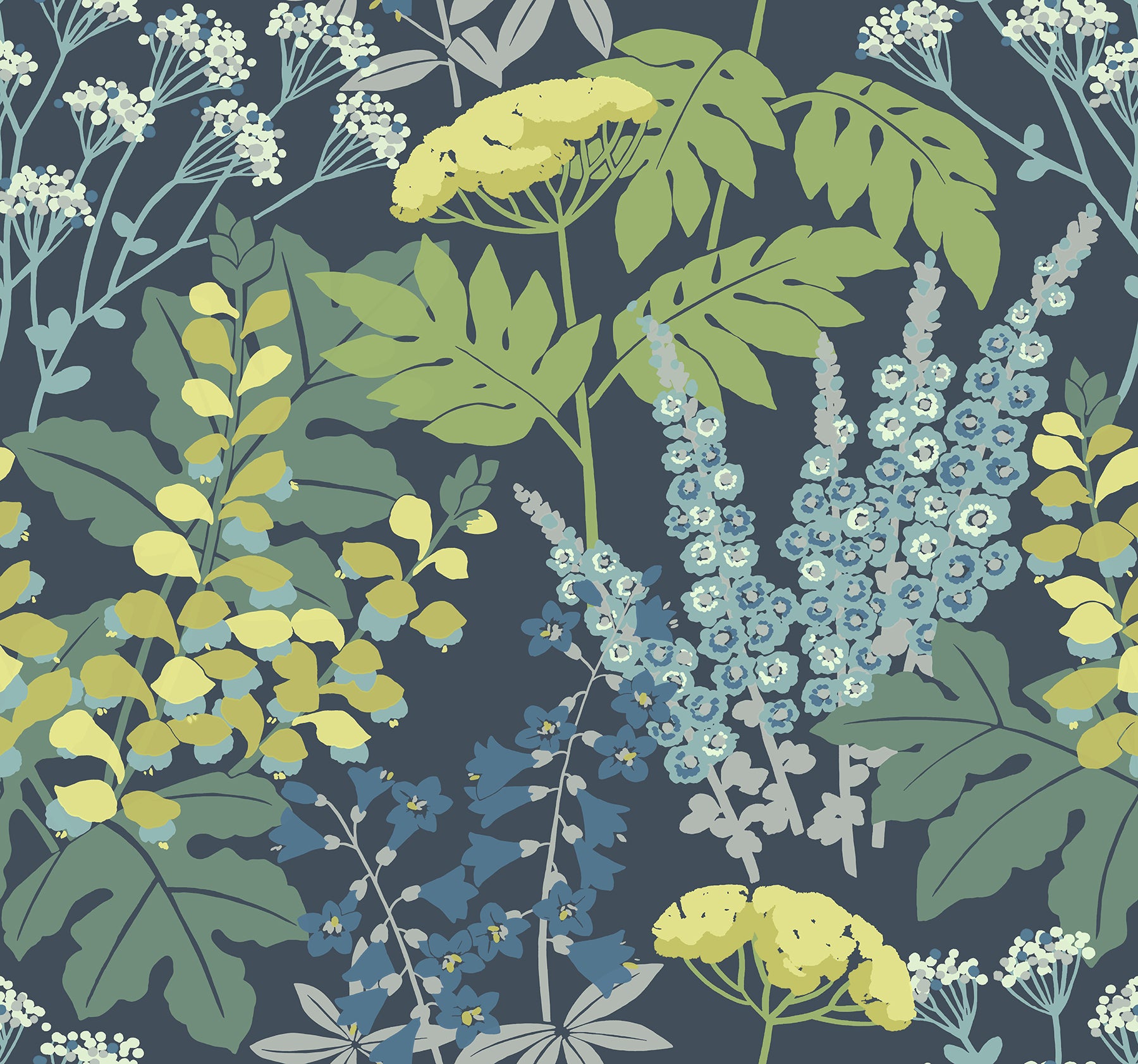 Brie Dark Forest Flowers Wallpaper Wallpaper A-Street Prints Double Roll Dark Blue 