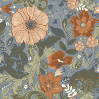 Victoria Pastel Floral Nouveau Wallpaper Wallpaper A-Street Prints Double Roll Blue 