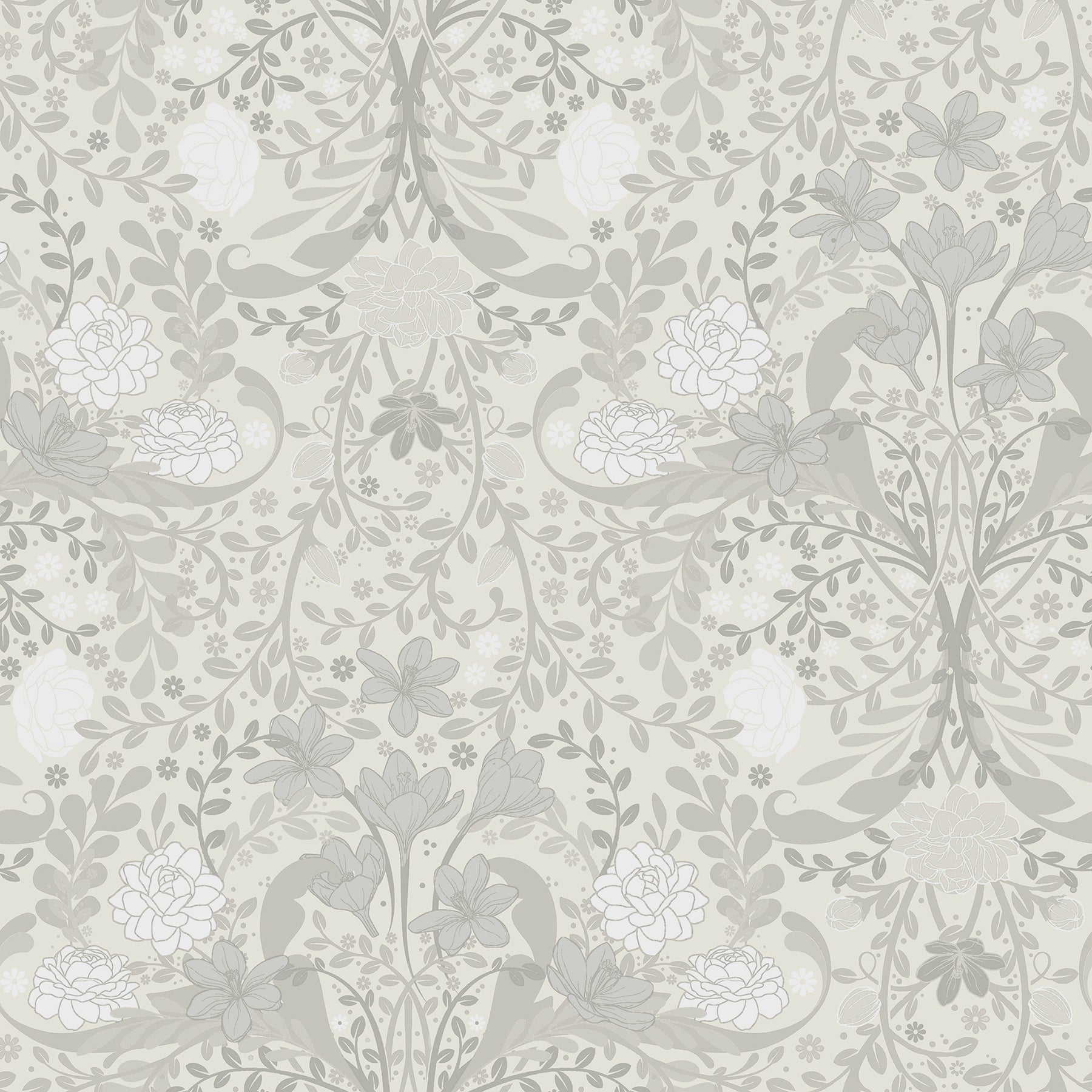 Froso Garden Damask Wallpaper Wallpaper A-Street Prints Double Roll Light Grey 