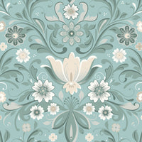 Ostanskar Light Retro Floral Wallpaper Wallpaper A-Street Prints Double Roll Turquoise 