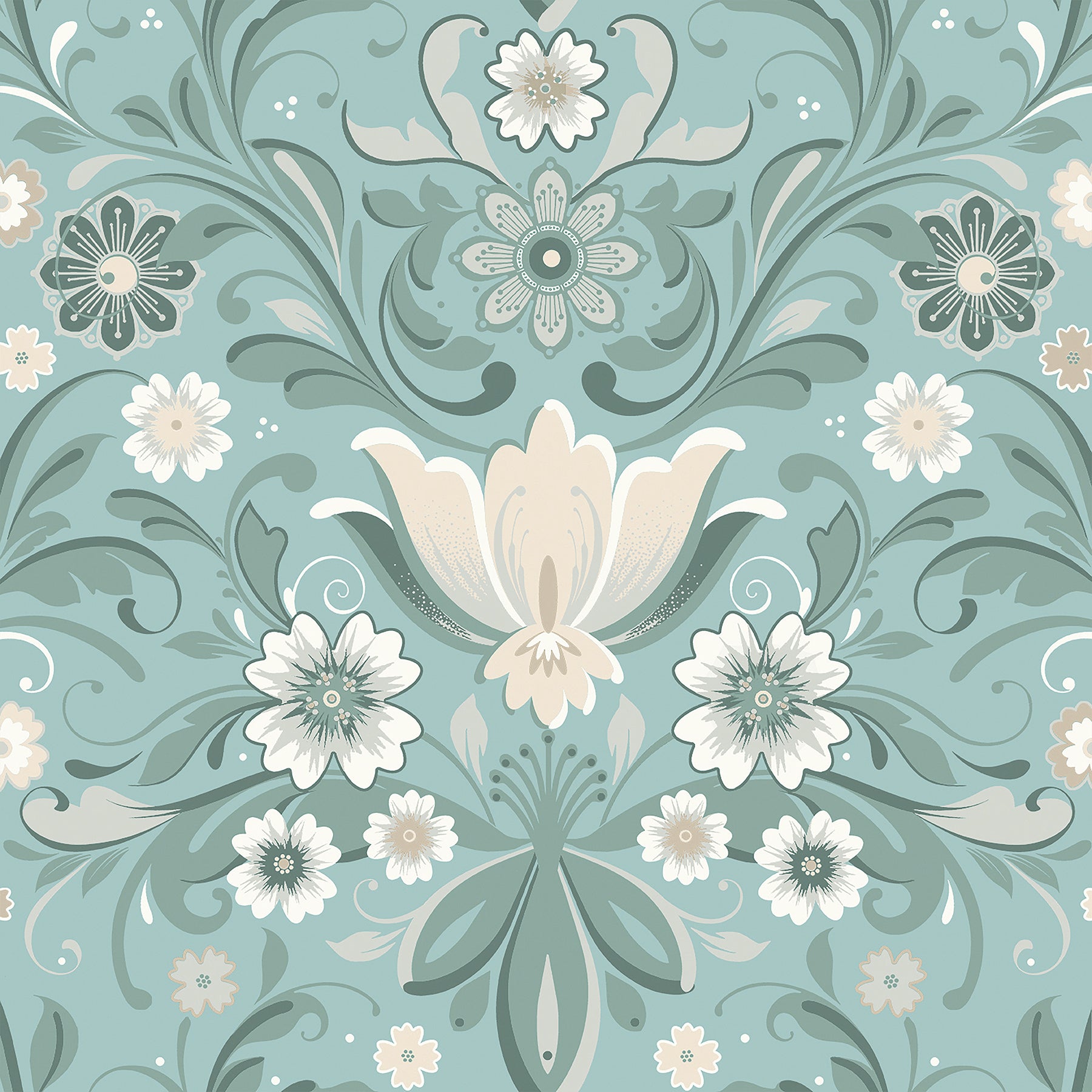Ostanskar Light Retro Floral Wallpaper Wallpaper A-Street Prints Double Roll Turquoise 